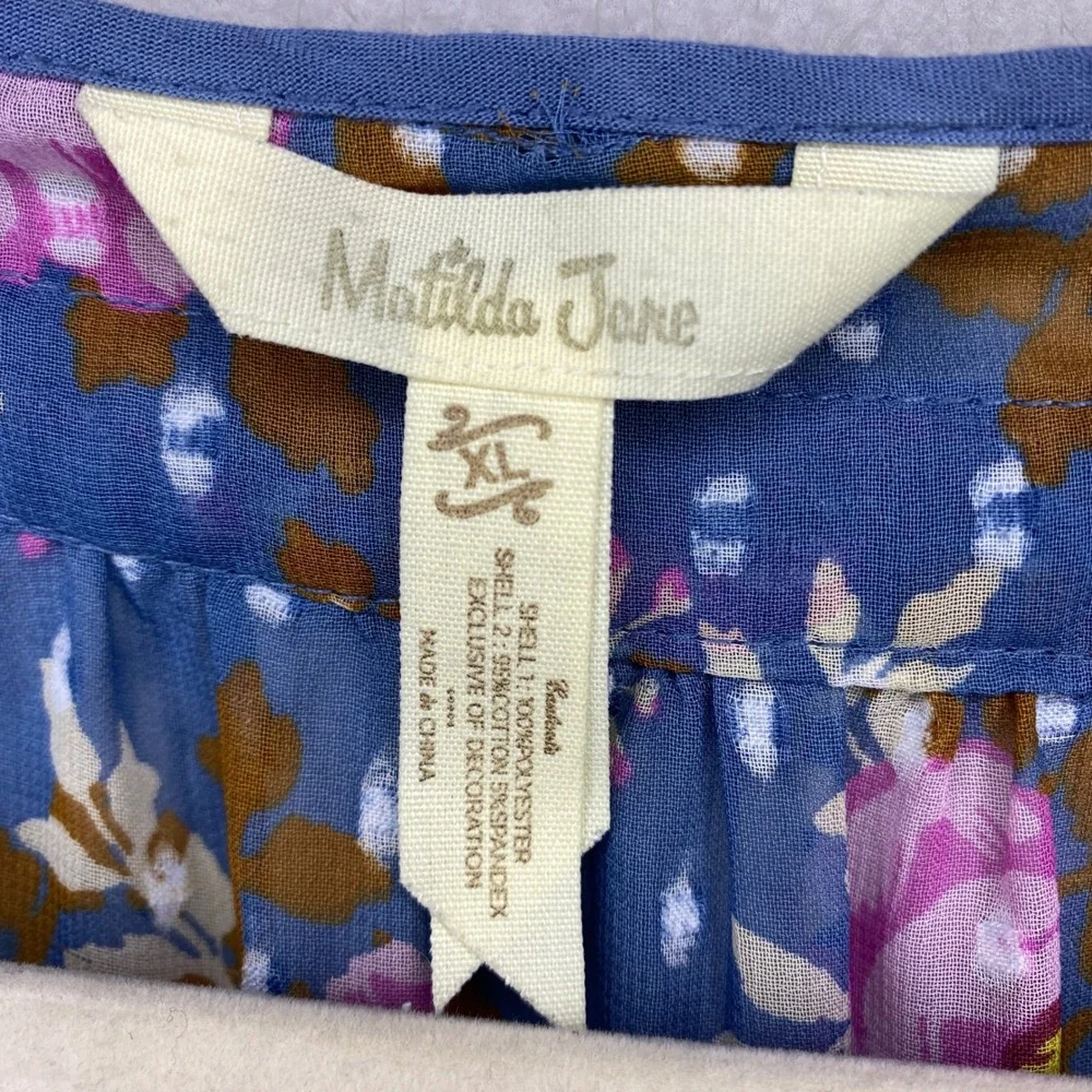 Matilda Jane To the Nines Blue Pink Floral Clip Dot Babydoll Dress XL Womens